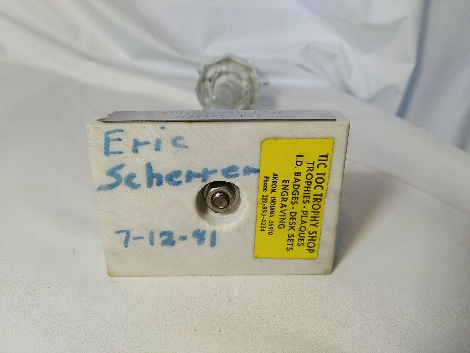 Vintage 1981 BMX Bicycle Bike Trophy Angola, IN 1st Place Novice - Fresh Stock Dated December 2025