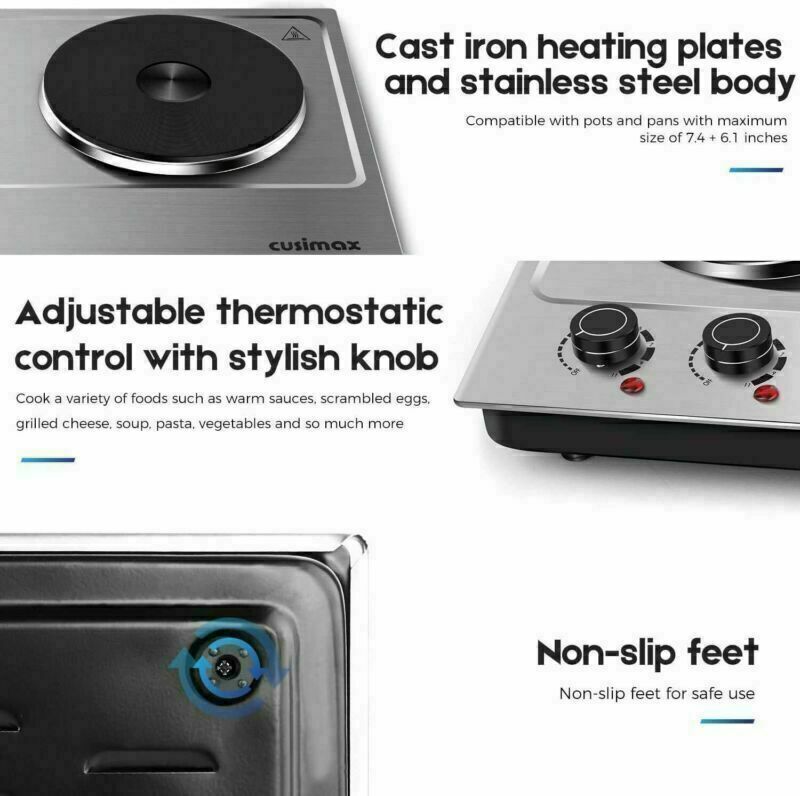 1800W Double Hot Plate Countertop Burner Portable Electric Burners Stainless US - Fresh Stock Dated February 2026