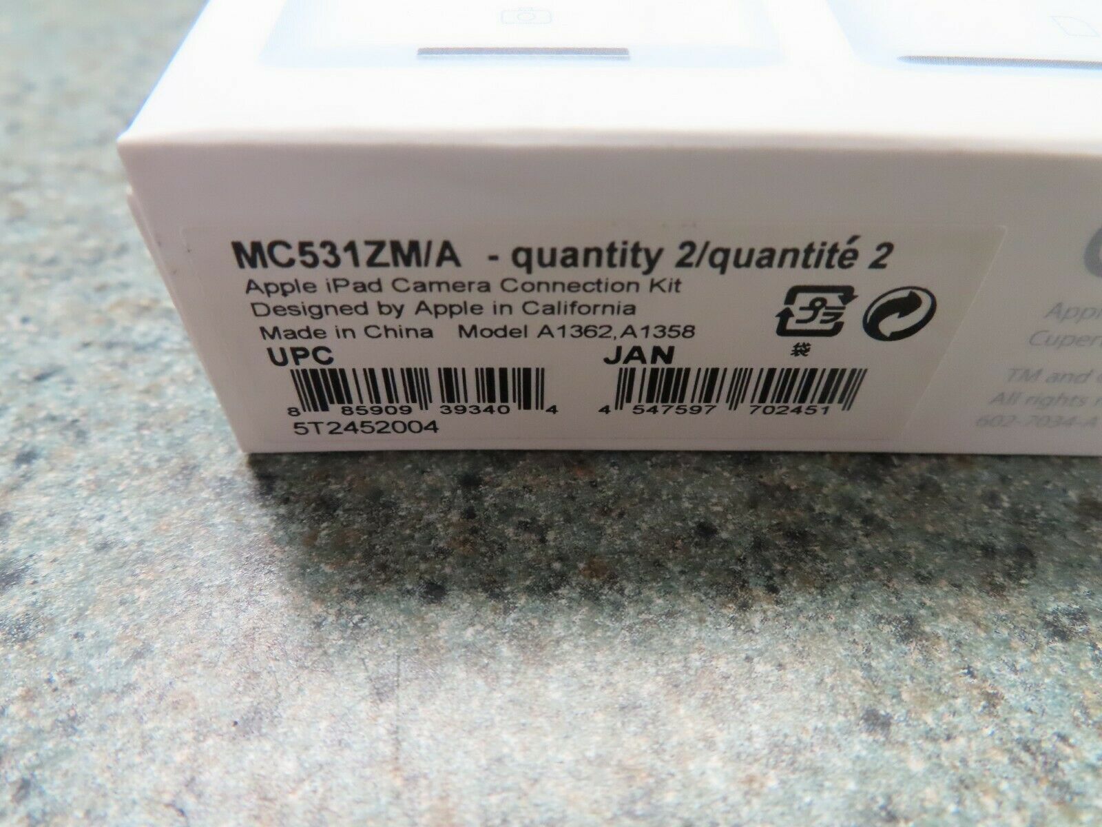 Ipad Camera Connection Kit MC531ZM/A - Fresh Stock Dated February 2026