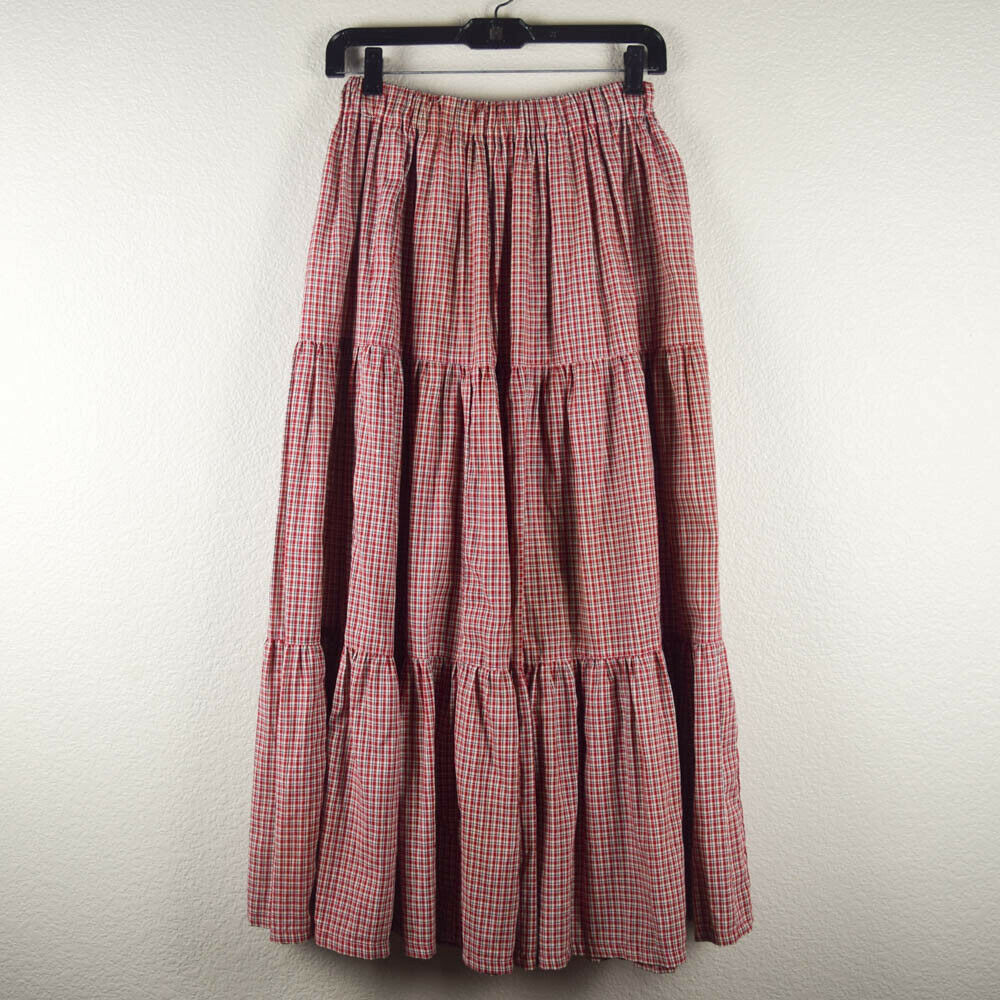 Vtg Texas Womens M One Size Long Tiered Prairie Skirt Red Plaid Check Gingham - Fresh Stock Dated February 2026