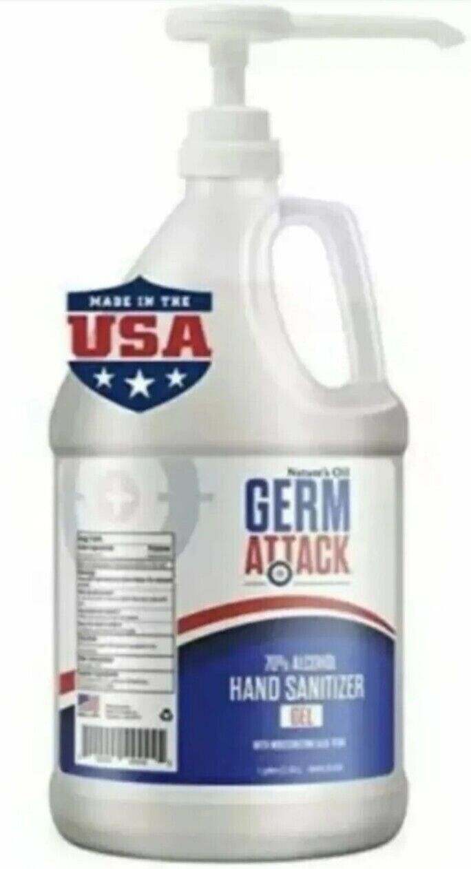 1 Gallon Germ Attack Hand Sanitizer Gel 70% Alcohol w/ Aloe Vera w/ Pump - Fresh Stock Dated February 2026