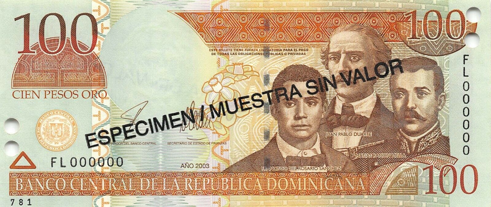 Dominican Republic  100  Pesos Oro  2003  Series FL  Uncirculated Banknote JPa - Fresh Stock Dated February 2026