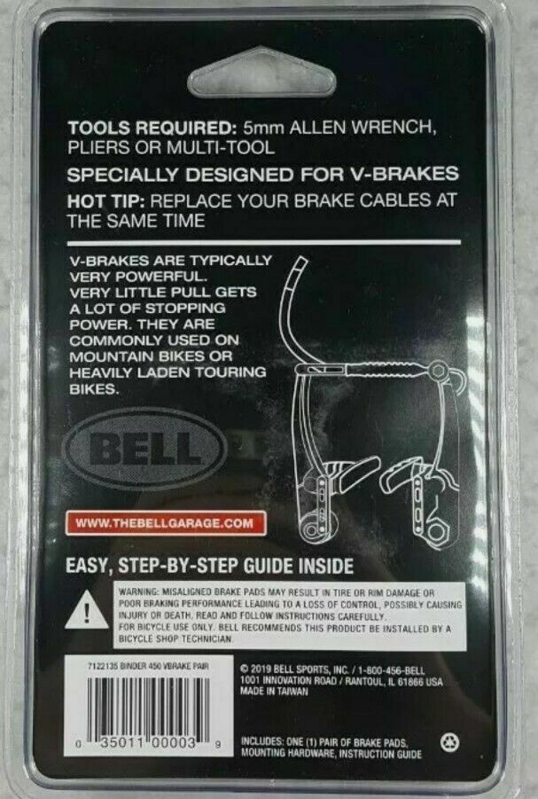 2X Bell Sports Binder 450 Replacement V-Brake Pads, BRAND NEW Factory Sealed - Fresh Stock Dated February 2026