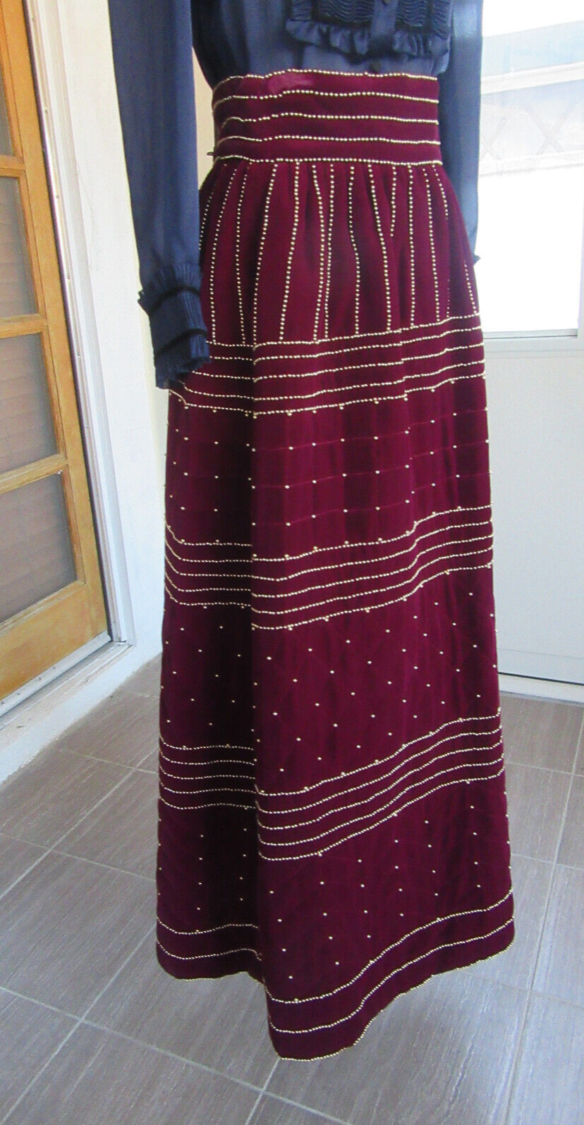 Vintage Victoria Royal Ltd Formal Evening Velvet Quilted Burgundy w/ Gold Beads - Fresh Stock Dated March 2026