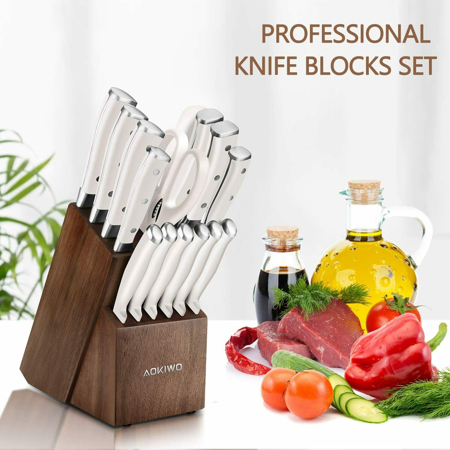 Knife Set, 21-Piece Kitchen Knife Set with Block Wooden German Stainless Steel - Fresh Stock Dated December 2025