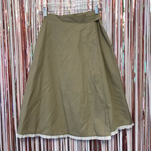 Vintage 1970s Country Fair khaki tan apple basket novelty a-line wrap skirt M/L - Fresh Stock Dated February 2026