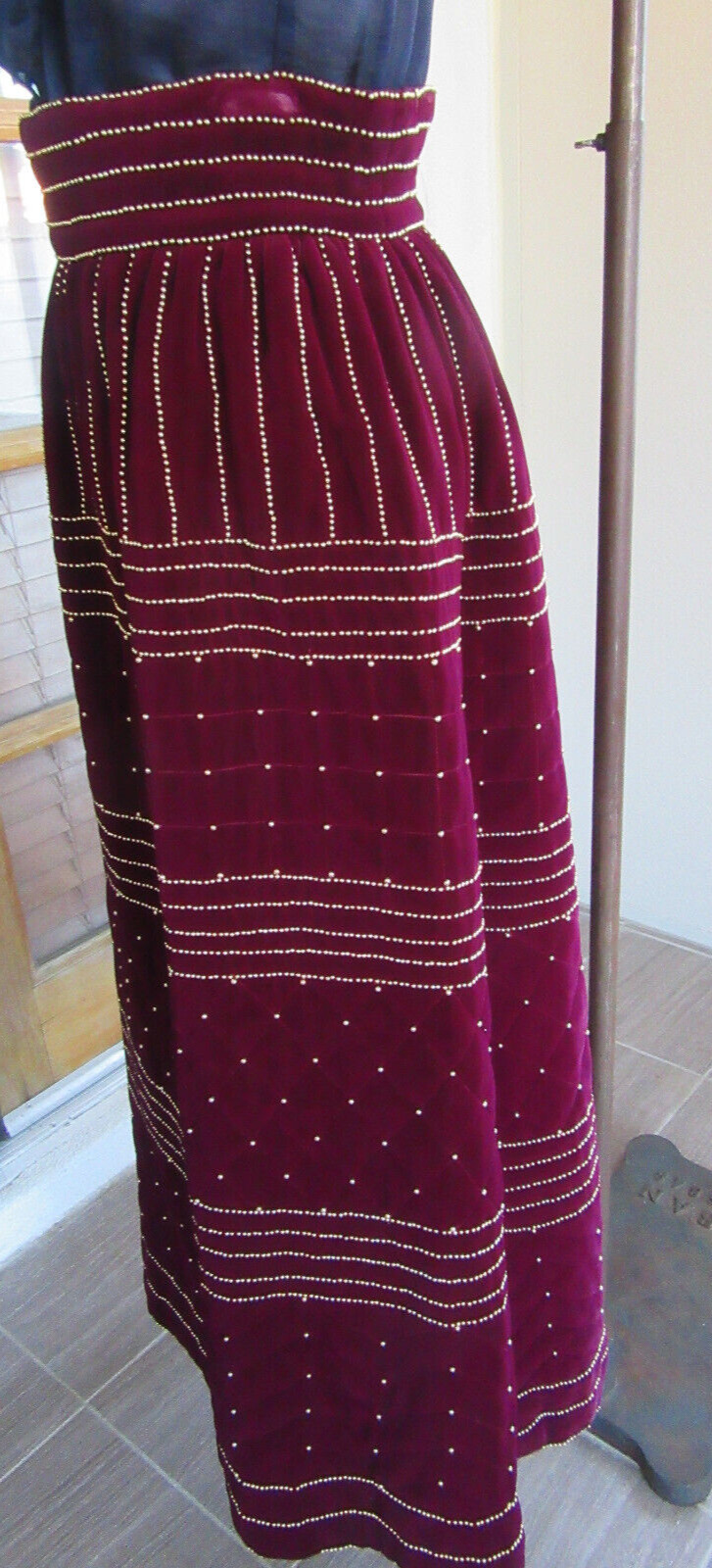 Vintage Victoria Royal Ltd Formal Evening Velvet Quilted Burgundy w/ Gold Beads - Fresh Stock Dated March 2026