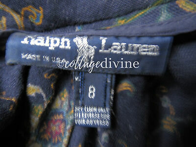 Exquisite Polo Ralph Lauren Golden Blue Scrolls Vtg Wool Full Skirt, made in USA - Fresh Stock Dated February 2026
