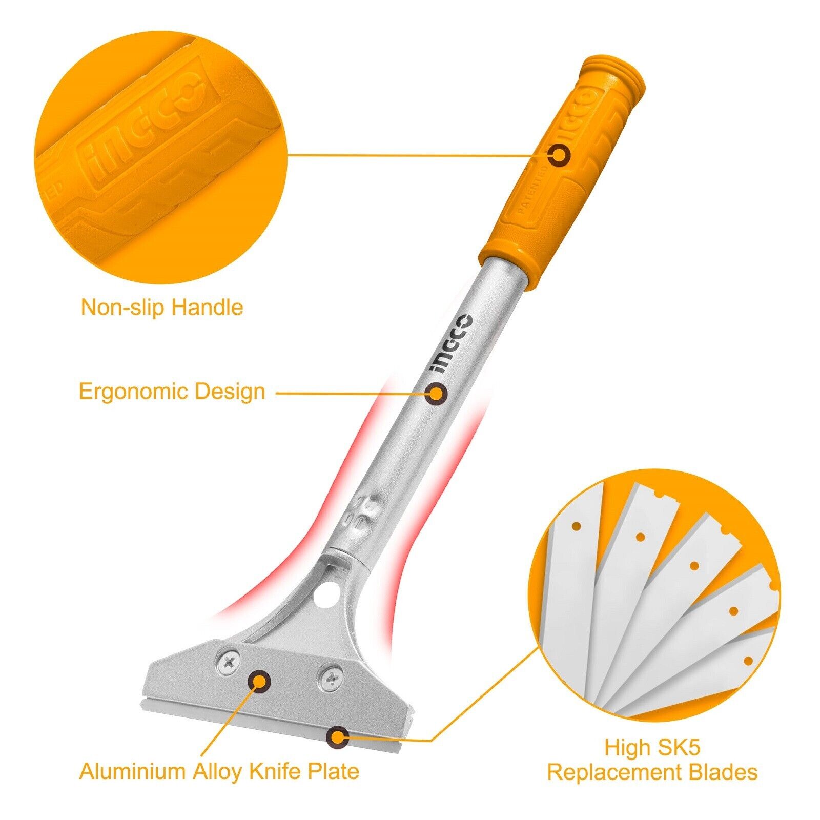 INGCO 4 Inch Razor Blade Scraper Tool with 6pcs Metal Blades - Fresh Stock Dated February 2026