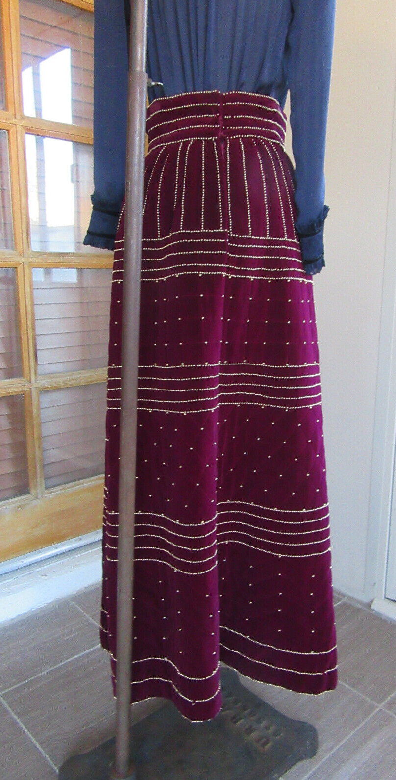 Vintage Victoria Royal Ltd Formal Evening Velvet Quilted Burgundy w/ Gold Beads - Fresh Stock Dated March 2026