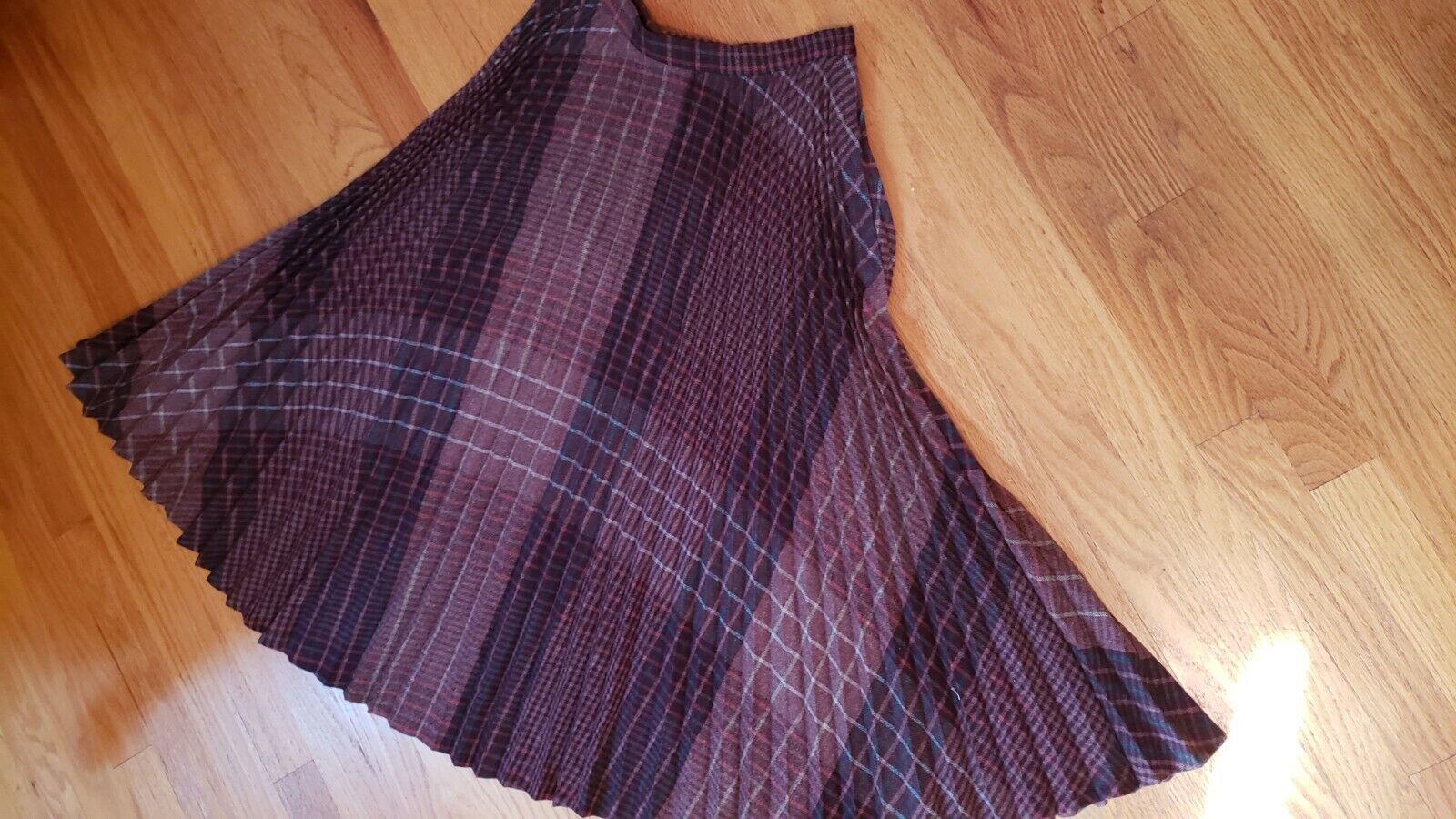 80's Women's Burgundy Pleated Plaided Skirt by JONES NY, a small Sz10 - Fresh Stock Dated March 2026