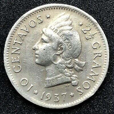 1937 10 Centavos Dominican Republic 2 1/2 Grams Silver Coin. - Fresh Stock Dated February 2026