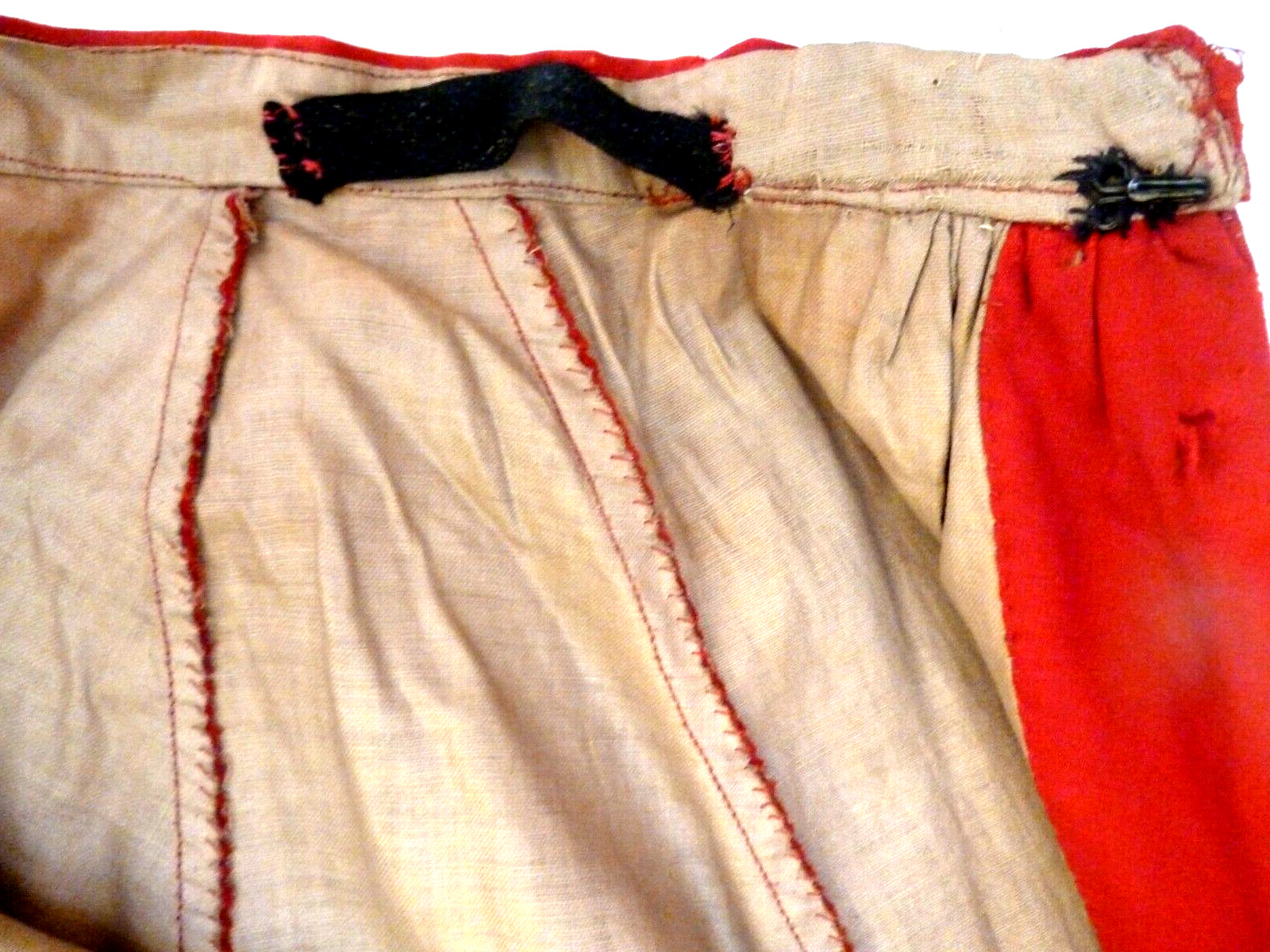 Antique Victorian 1800s Heavy Red Maxi Skirt Ruffle Black Velvet Trim Prairie - Fresh Stock Dated March 2026