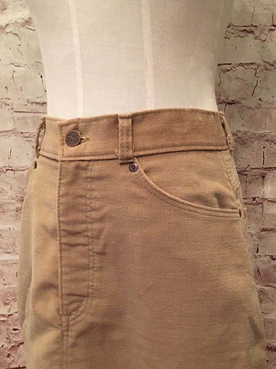 Vintage 80s H.I.S. Chic Tan Velvet Jean Straight Pencil Midi Skirt  Size 8/9 - Fresh Stock Dated March 2026