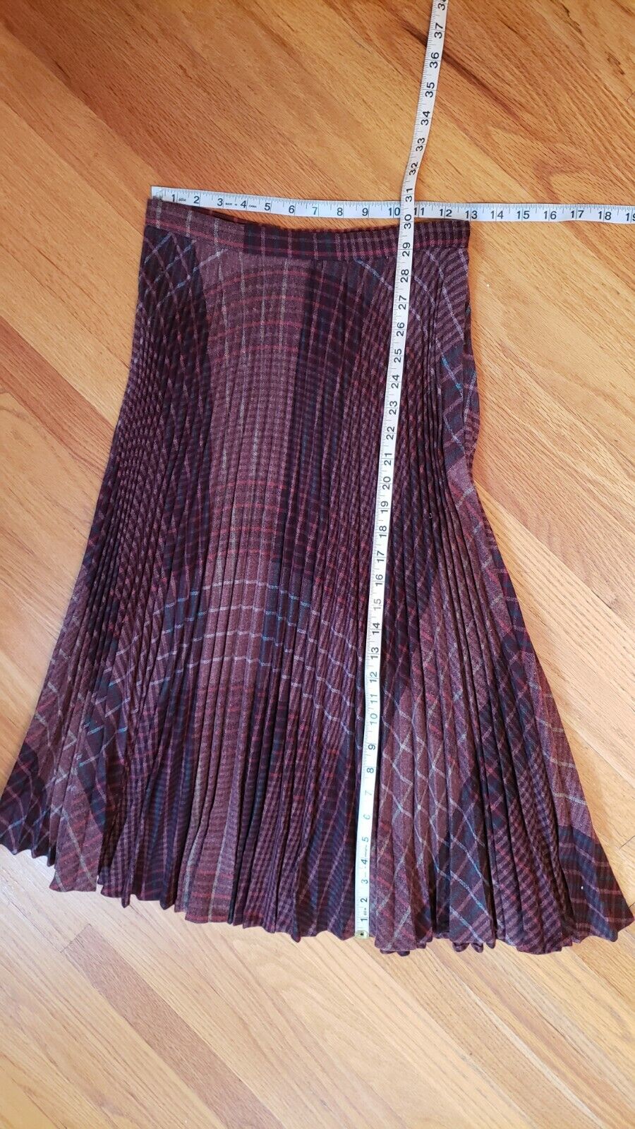 80's Women's Burgundy Pleated Plaided Skirt by JONES NY, a small Sz10 - Fresh Stock Dated March 2026