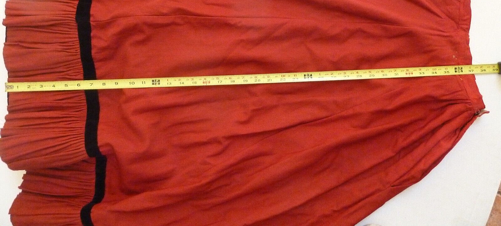 Antique Victorian 1800s Heavy Red Maxi Skirt Ruffle Black Velvet Trim Prairie - Fresh Stock Dated March 2026