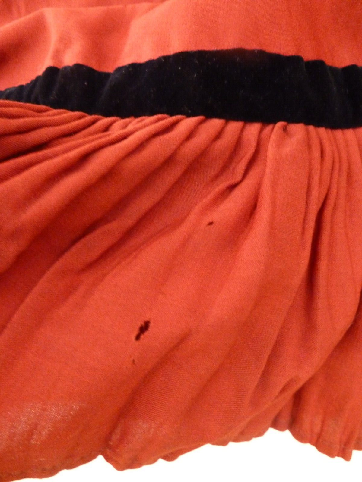 Antique Victorian 1800s Heavy Red Maxi Skirt Ruffle Black Velvet Trim Prairie - Fresh Stock Dated March 2026