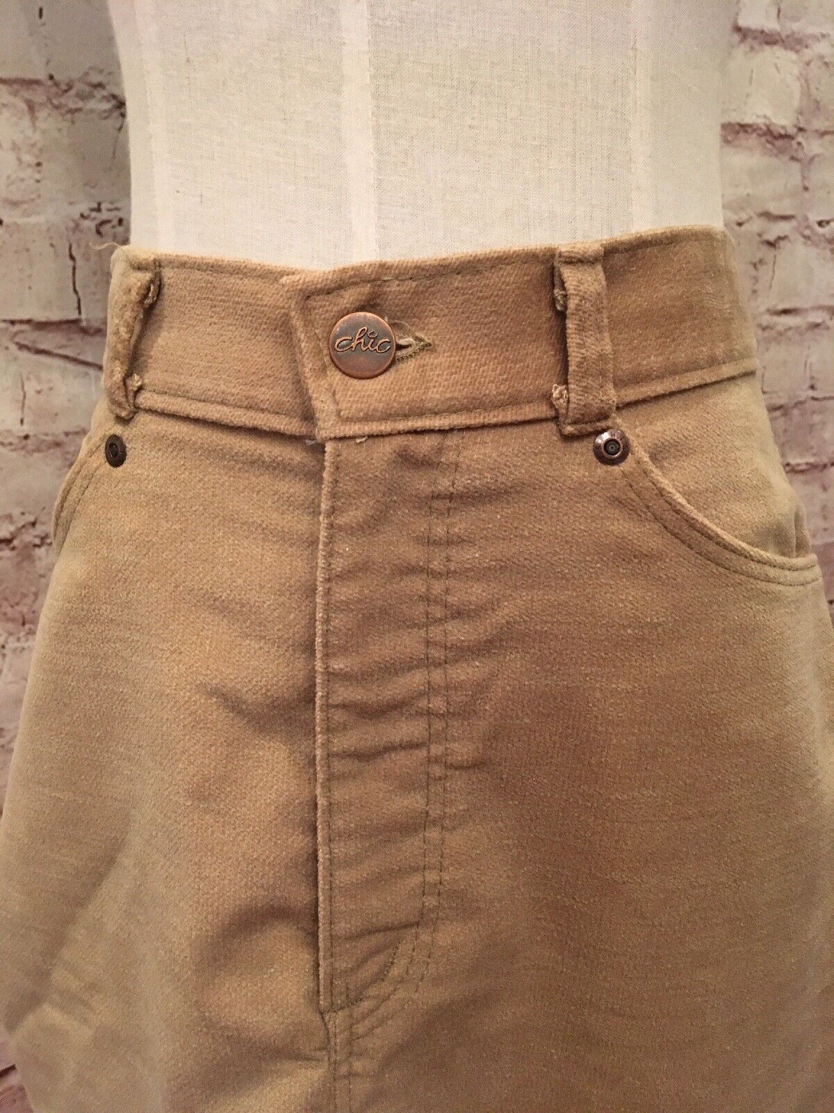 Vintage 80s H.I.S. Chic Tan Velvet Jean Straight Pencil Midi Skirt  Size 8/9 - Fresh Stock Dated March 2026