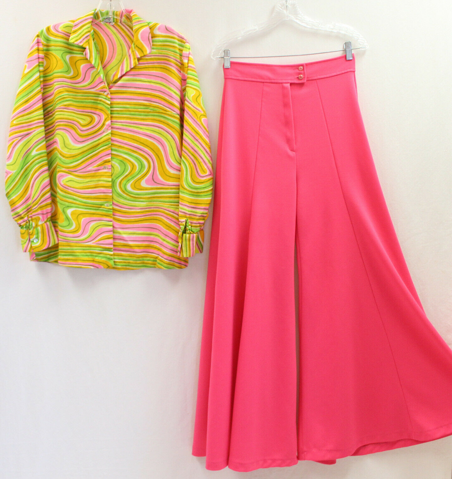 Vintage Mod Retro Psychedelic Wide Leg Bell Bottoms Pants & Tunic Top Outfit Set - Fresh Stock Dated February 2026