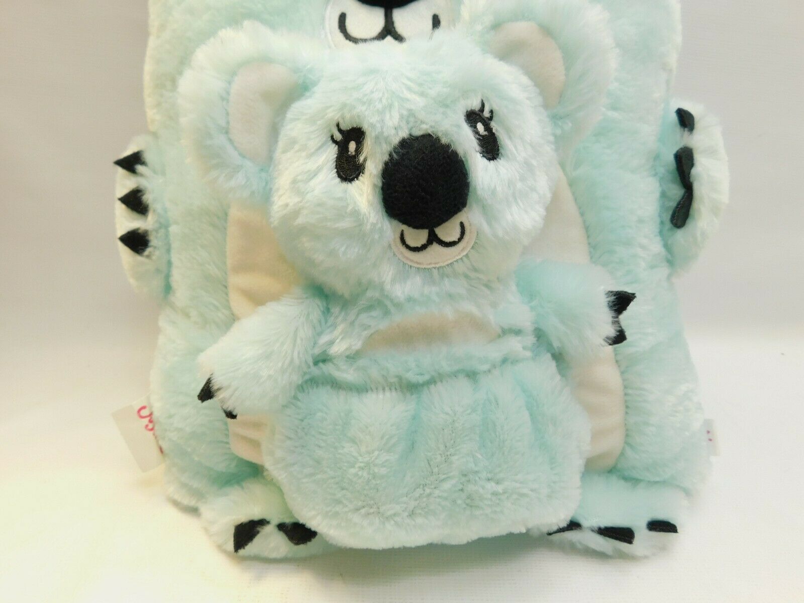 Justice Koala Bear with Baby Bear In Pouch Plush Pillow Turquoise Light Blue - Fresh Stock Dated January 2026