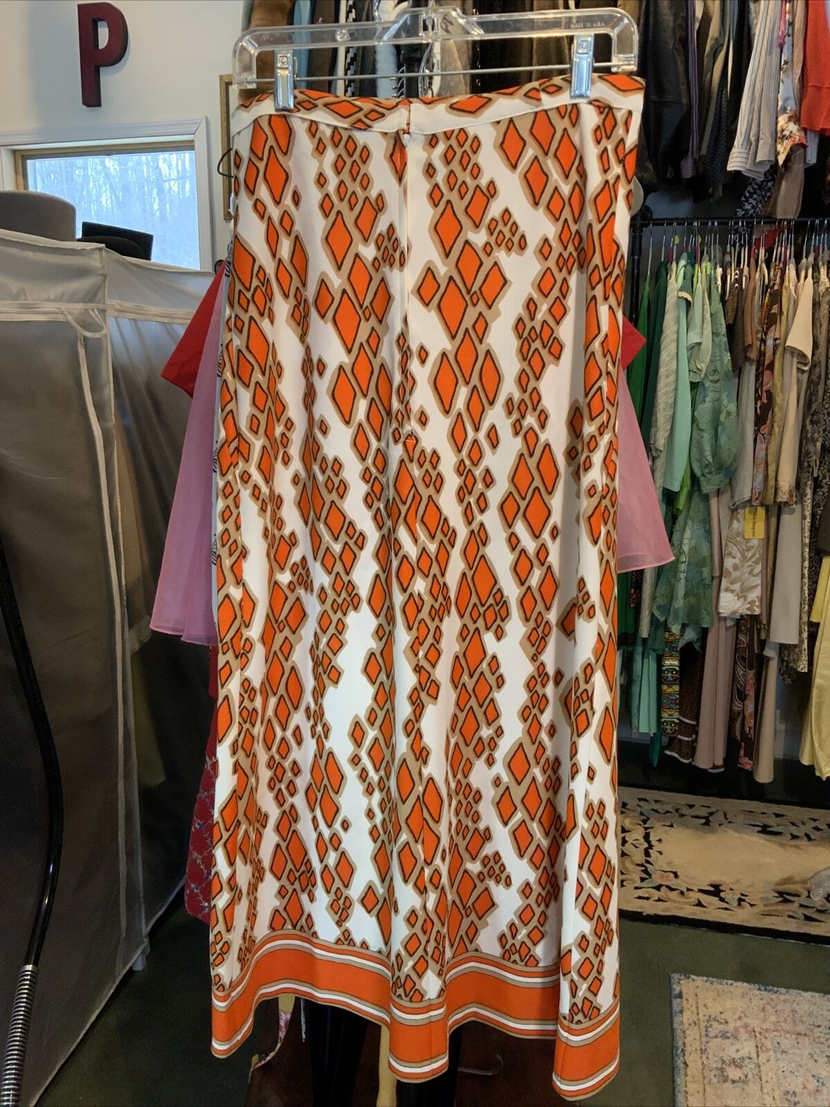 Vintage Maxi Long Skirt Orange Tan Diamond Abstract Skir￼t 8/10 Mod 1970s - Fresh Stock Dated March 2026