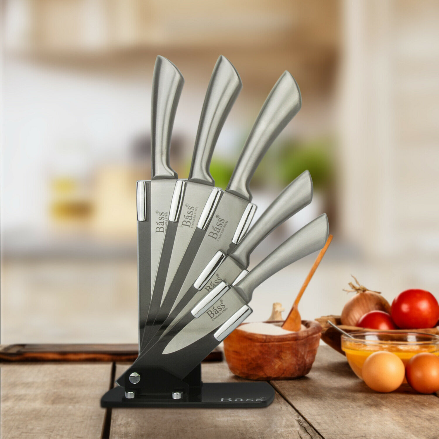 Evelyne 5 pcs Chef Cutlery Stainless Steel Kitchen Knife With Holding Block Set - Fresh Stock Dated December 2025