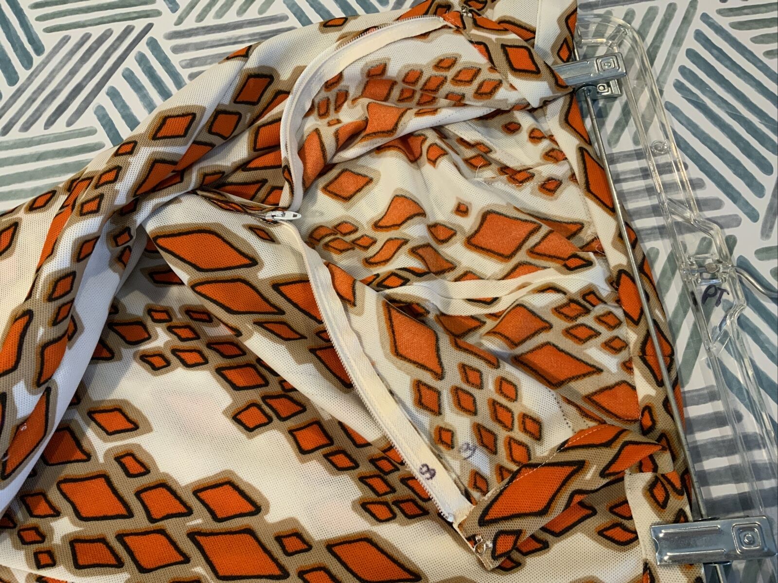 Vintage Maxi Long Skirt Orange Tan Diamond Abstract Skir￼t 8/10 Mod 1970s - Fresh Stock Dated March 2026