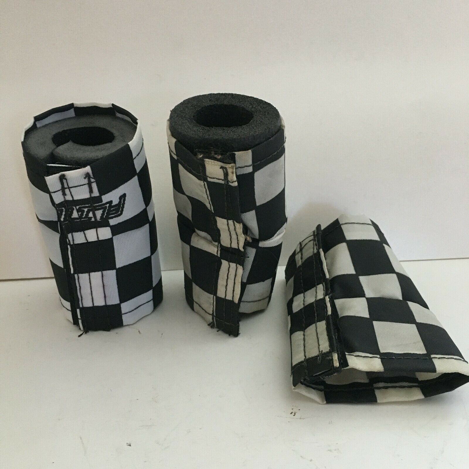 NOS Flite single stem BMX handlebar pads Black & White Checkered - Fresh Stock Dated December 2025