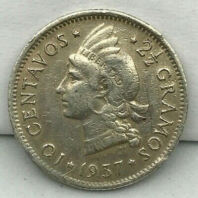 1937 10 Centavos Dominican Republic 2 1/2 Grams Silver Coin. - Fresh Stock Dated February 2026