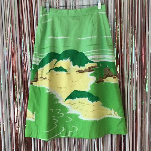 Vintage 1970s Womens Malia Honolulu Green Hawaiian Island A-Line Wrap skirt - M - Fresh Stock Dated February 2026