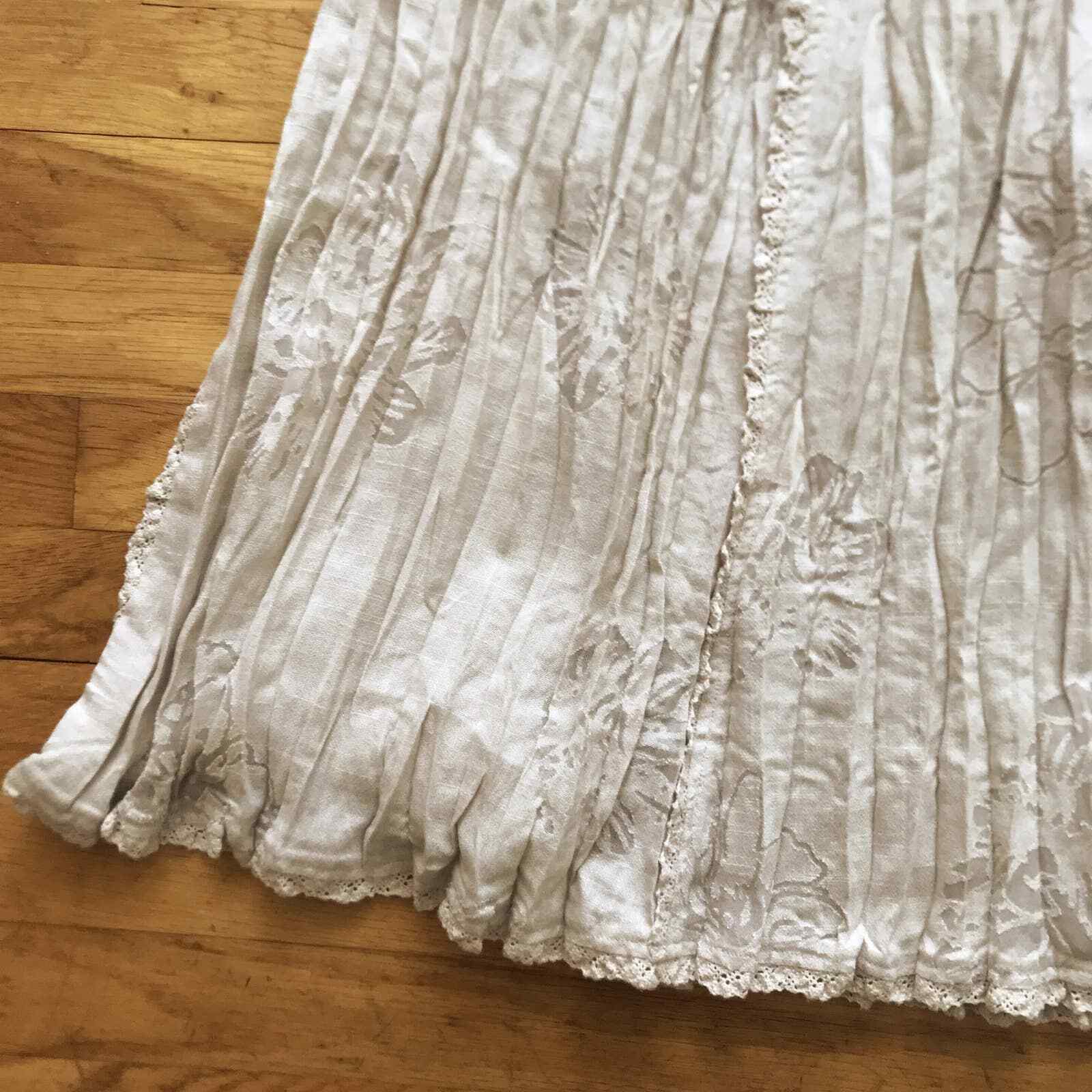 1980s Vintage Flair Beige Tan Floral Pleated Midi Skirt Prairie Peasant Lace - Fresh Stock Dated March 2026