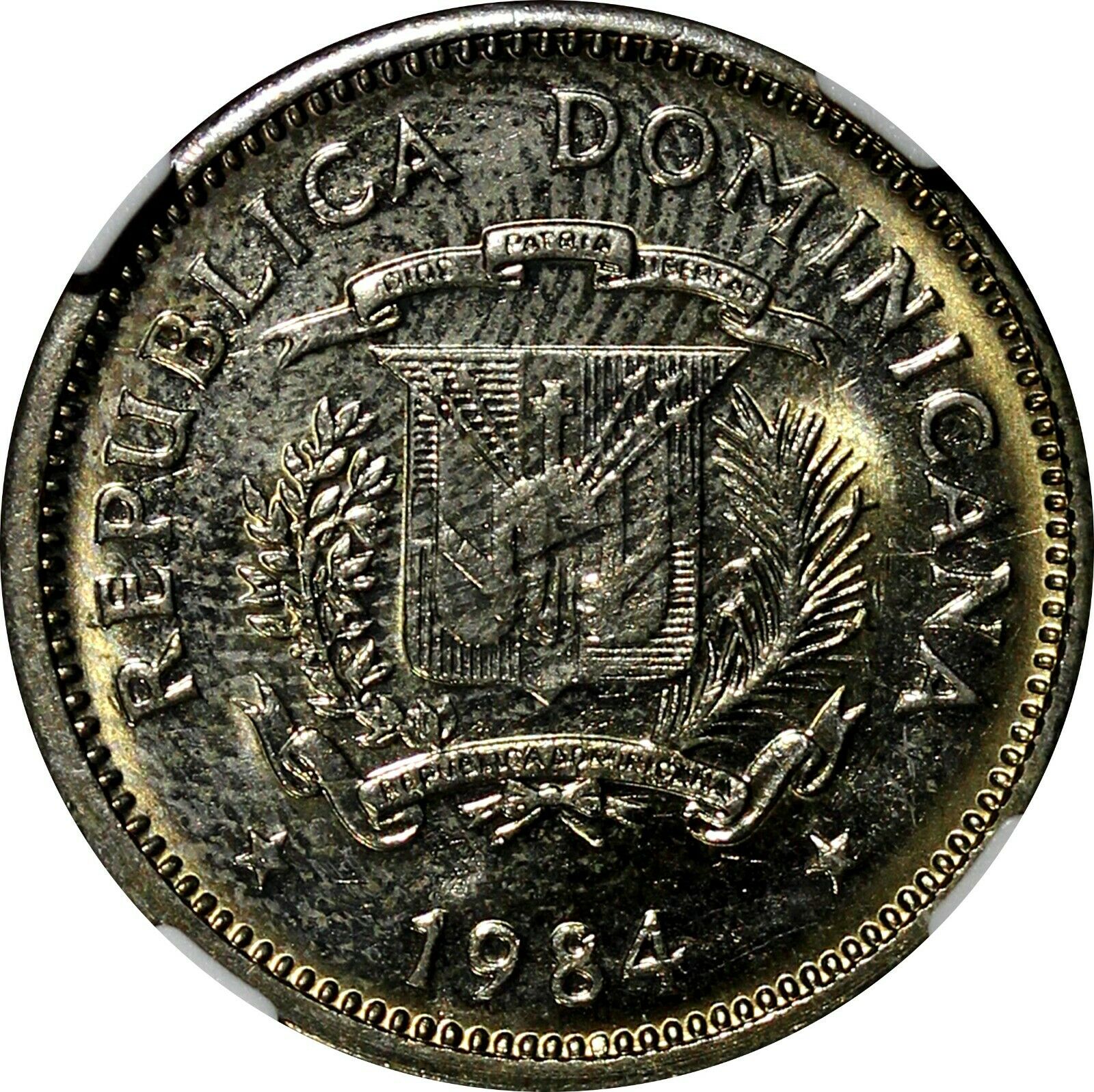 DOMINICAN REPUBLIC 1984 MO 5 Centavos NGC MS63 Sanchez and Mella KM# 59 (054) - Fresh Stock Dated February 2026