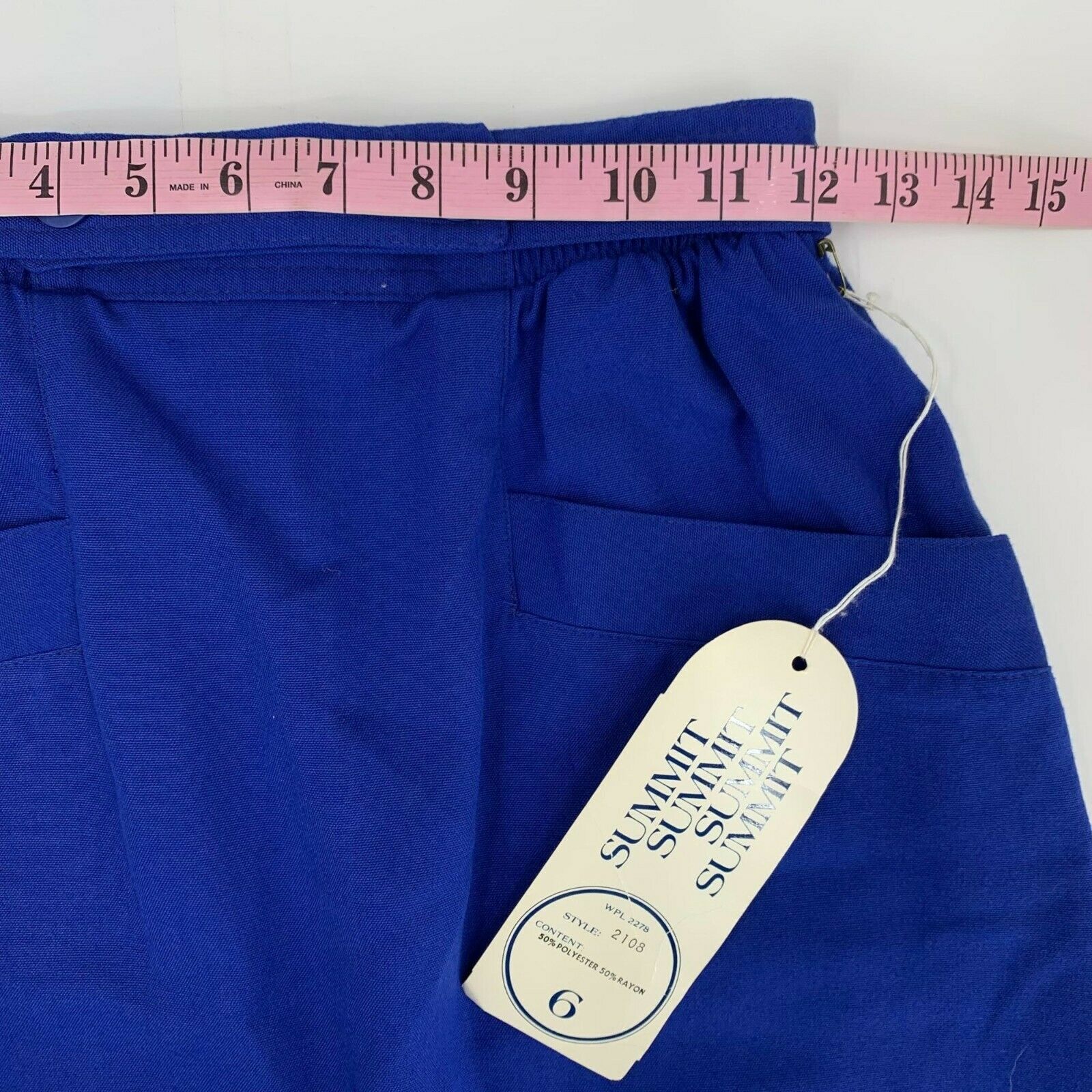 Vintage 80s Blue Career Pencil Skirt Size S Small Front Pockets Deadstock NWT - Fresh Stock Dated February 2026