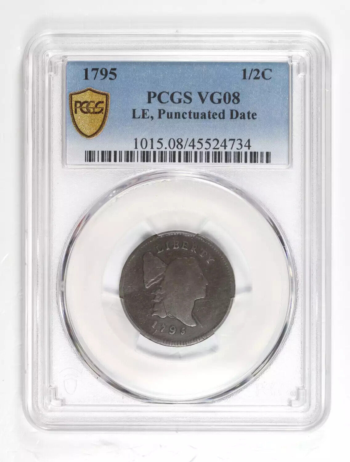1795  Half Cent PCGS VG-8 BN Lettered Edge, Punctuated Date - Fresh Stock Dated February 2026