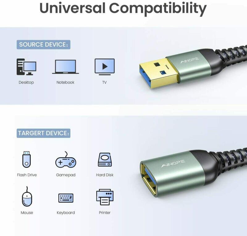 10FT USB 3.0 Extension Cable Type A Male to Female Cord 10FT, Grey - Fresh Stock Dated February 2026