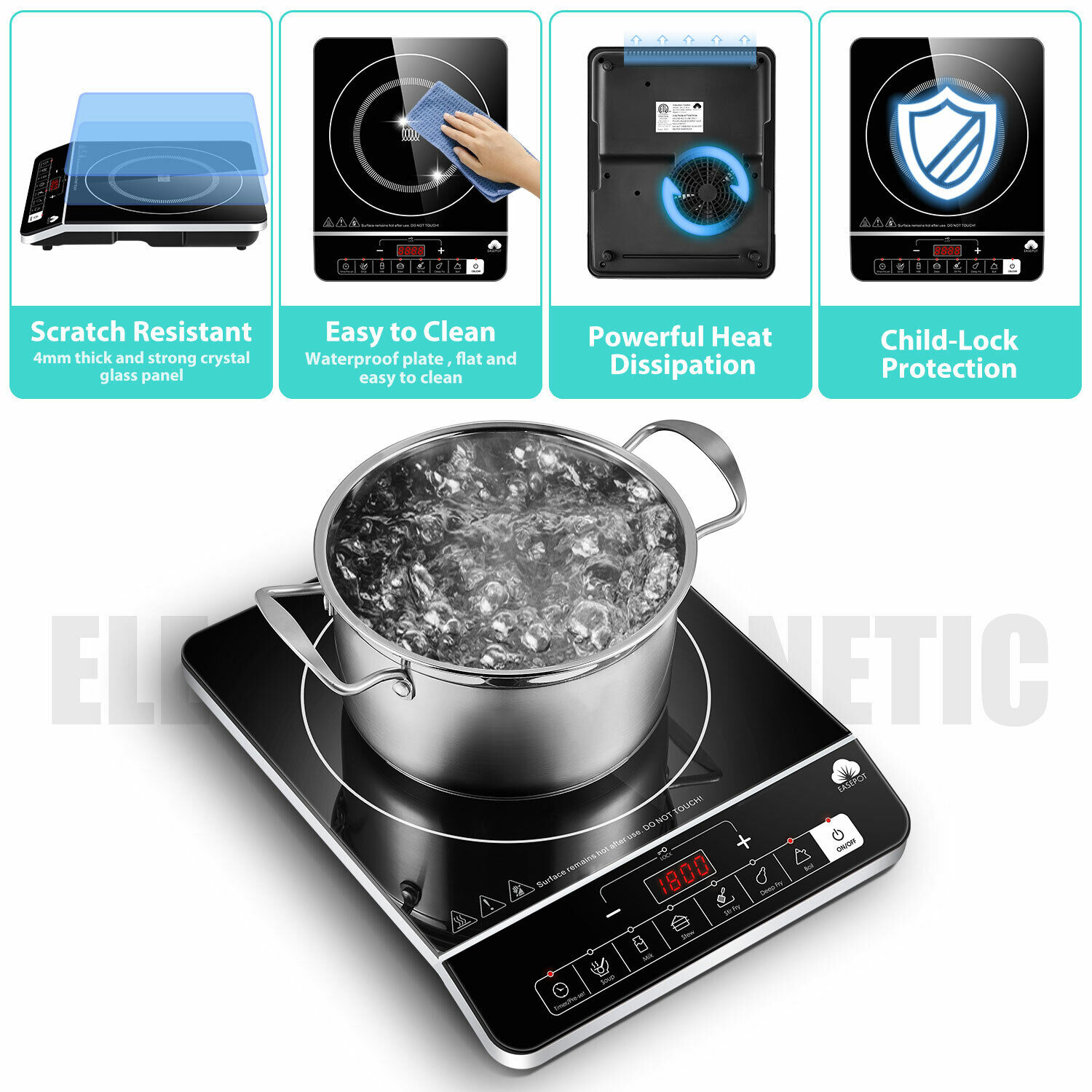 EASEPOT Induction Cooktop Cooker Countertop Burner Hot Plate Stove Induction Hob - Fresh Stock Dated February 2026