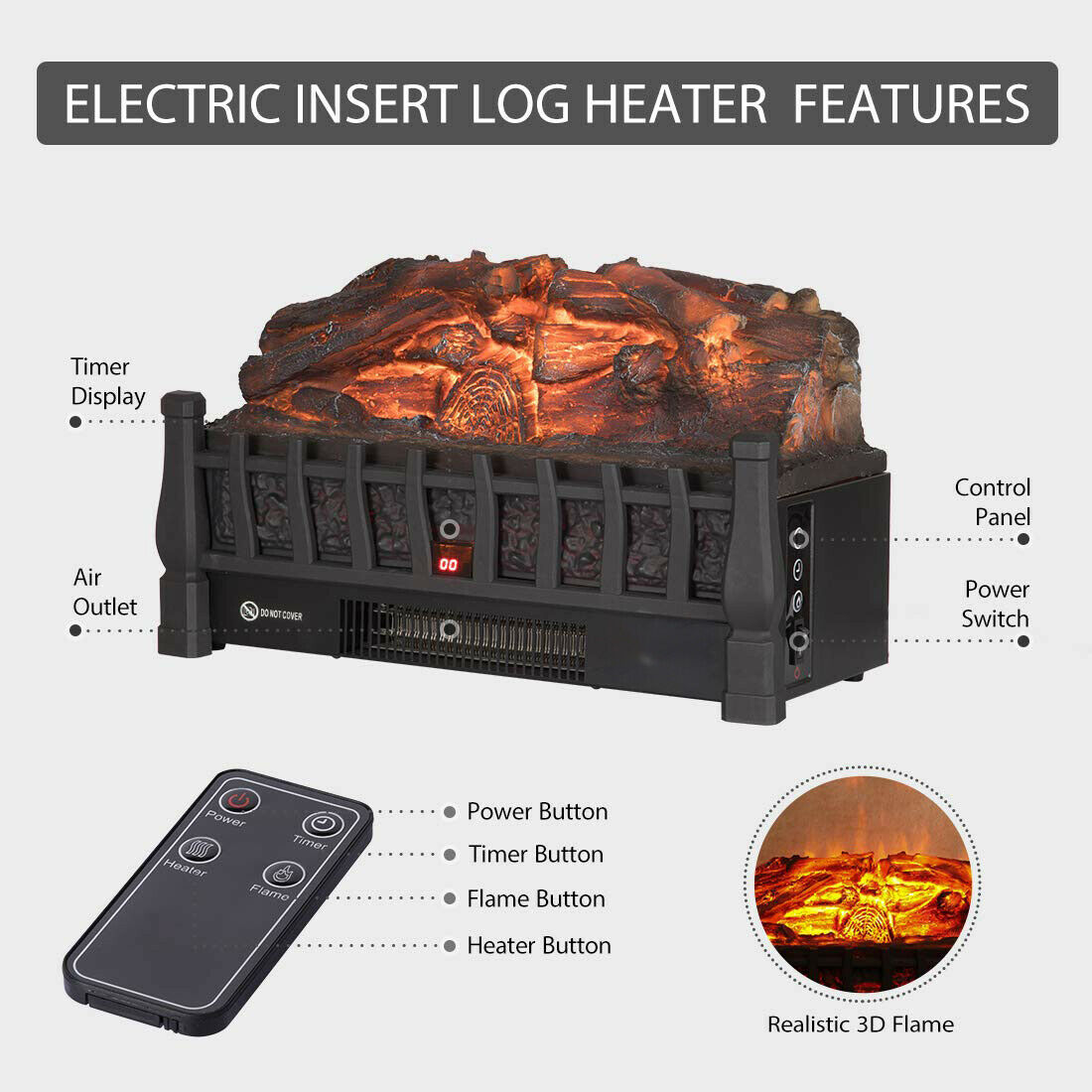Regal Flame 20 Inch Electric Fireplace Log Realistic Ember Bed Insert with He... - Fresh Stock Dated February 2026