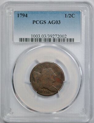 1794 1/2C Liberty Cap Half Cent PCGS AG 3 About Good Early American Copper Coin - Fresh Stock Dated December 2025