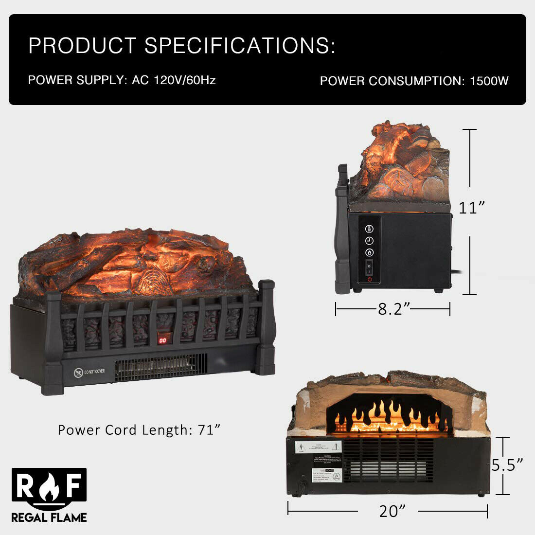 Regal Flame 20 Inch Electric Fireplace Log Realistic Ember Bed Insert with He... - Fresh Stock Dated February 2026
