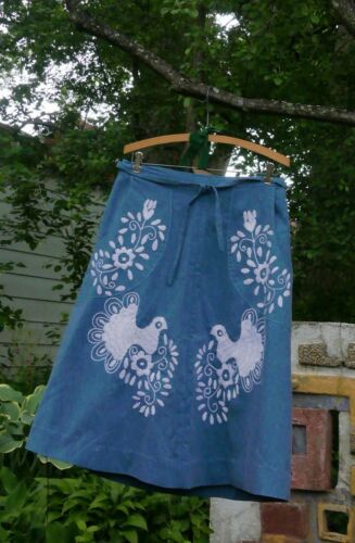 Vtg 70s Chambray White Embroidered Birds Oaxacan Flaired Wrap Skirt Hippie Boho - Fresh Stock Dated February 2026