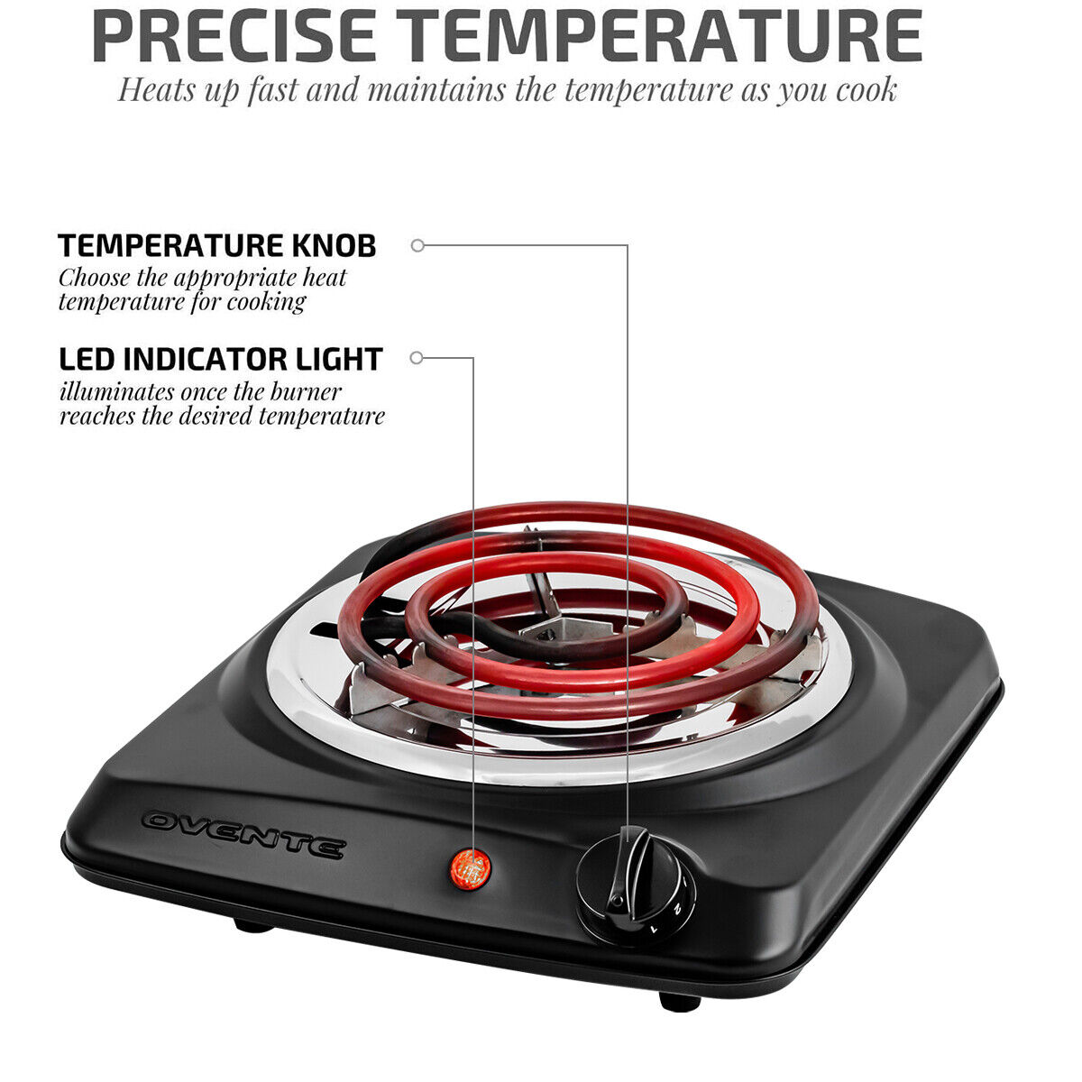 Ovente Electric Single Coil Burner 6 Inch Hot Plate Portable Cooktop BGC101B - Fresh Stock Dated February 2026