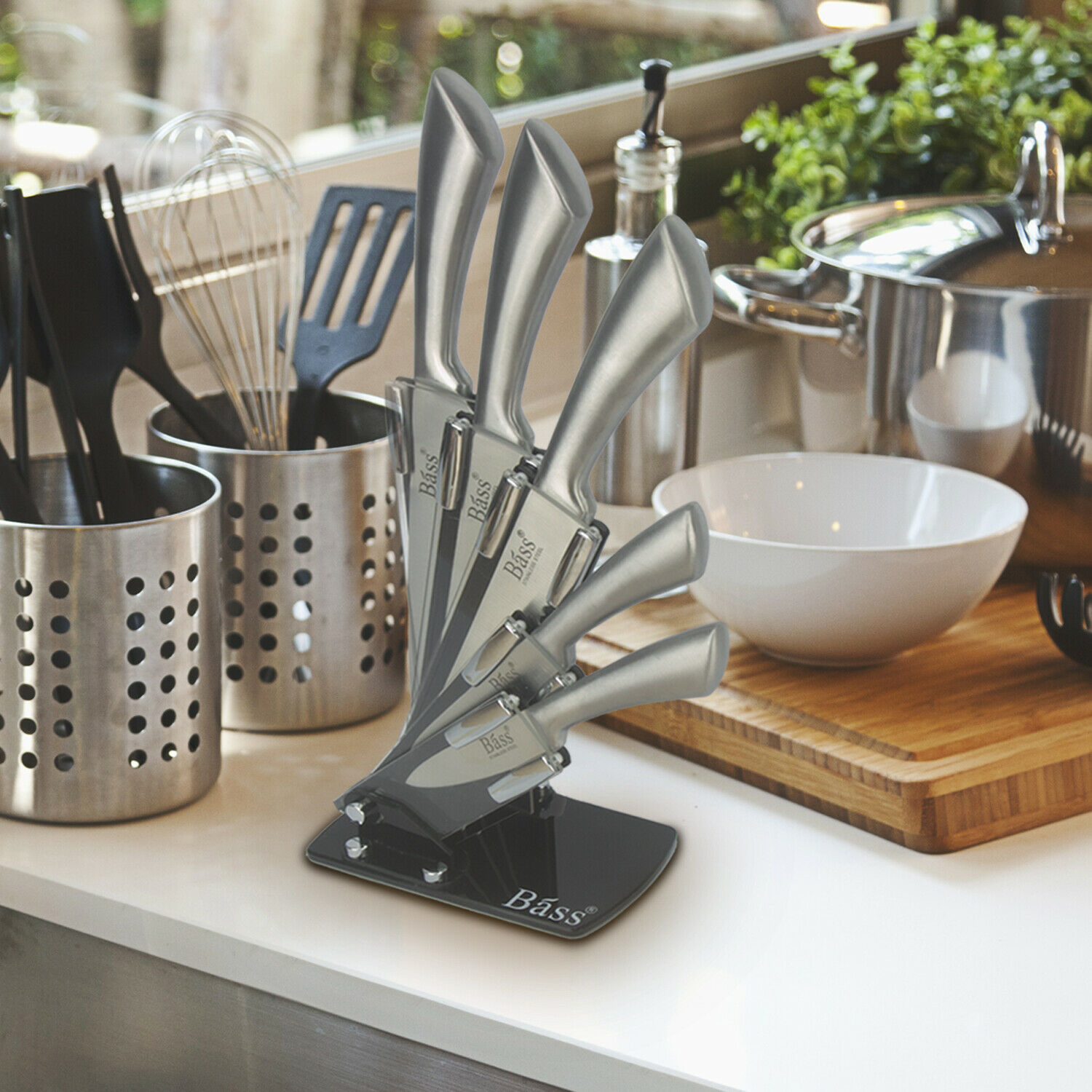 Evelyne 5 pcs Chef Cutlery Stainless Steel Kitchen Knife With Holding Block Set - Fresh Stock Dated December 2025