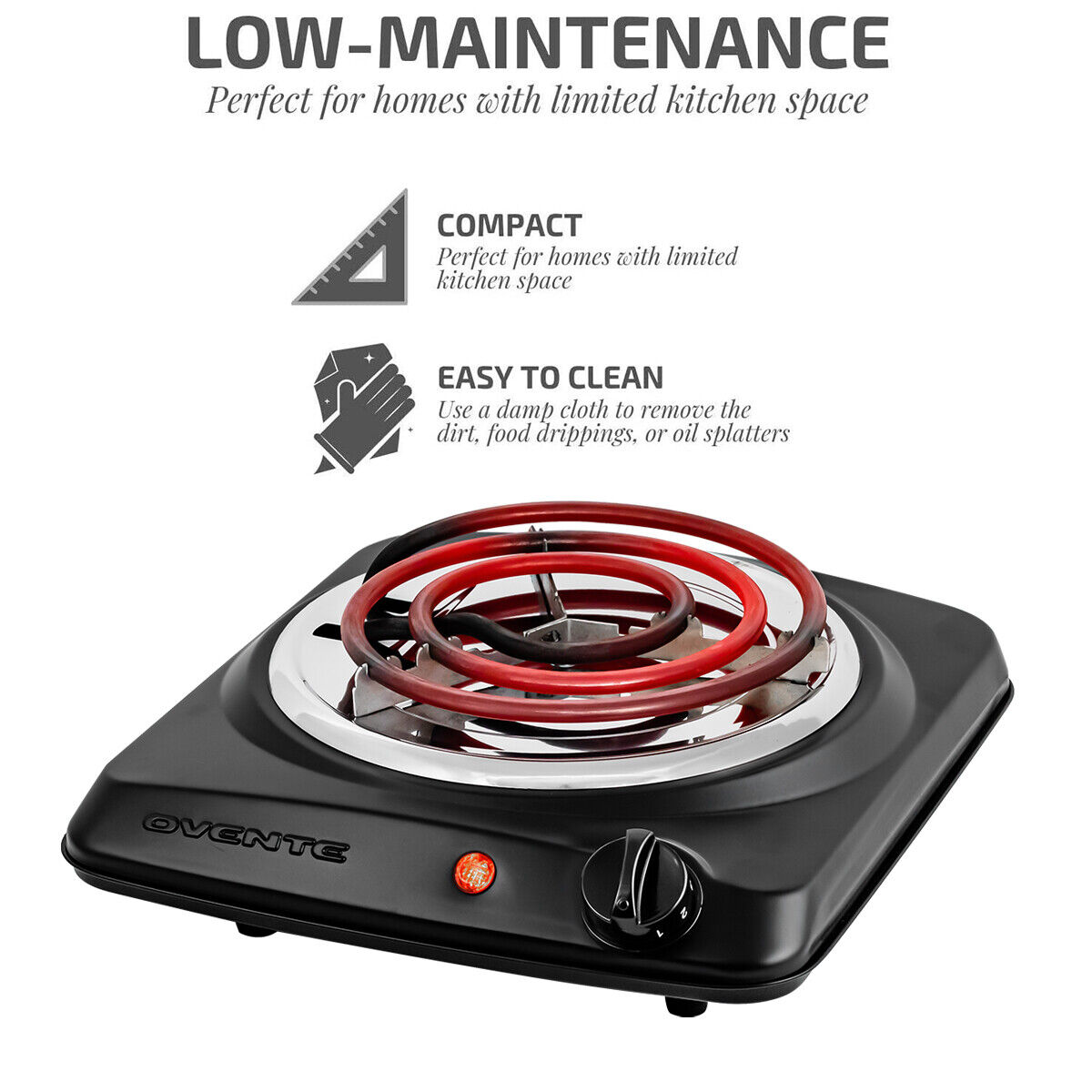 Ovente Electric Single Coil Burner 6 Inch Hot Plate Portable Cooktop BGC101B - Fresh Stock Dated February 2026