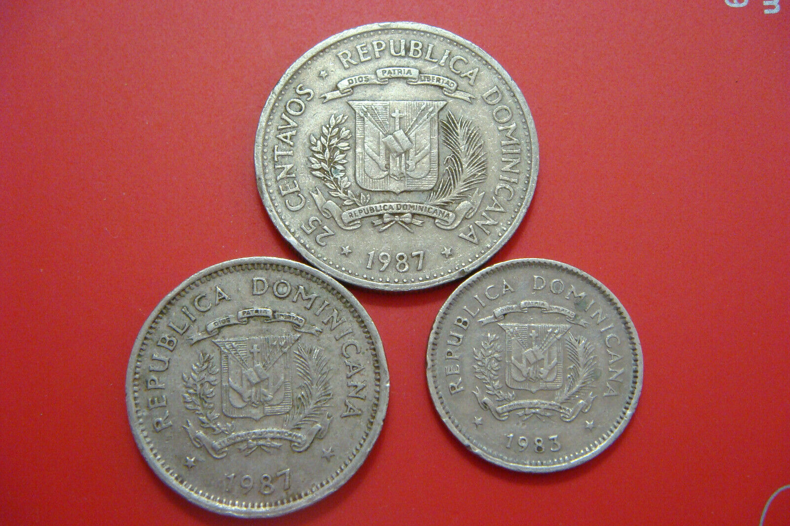 Dominican Republic 3 coins set 5 Centavos, 10 Centavos, 25 Centavos, 1983-1987 - Fresh Stock Dated December 2025