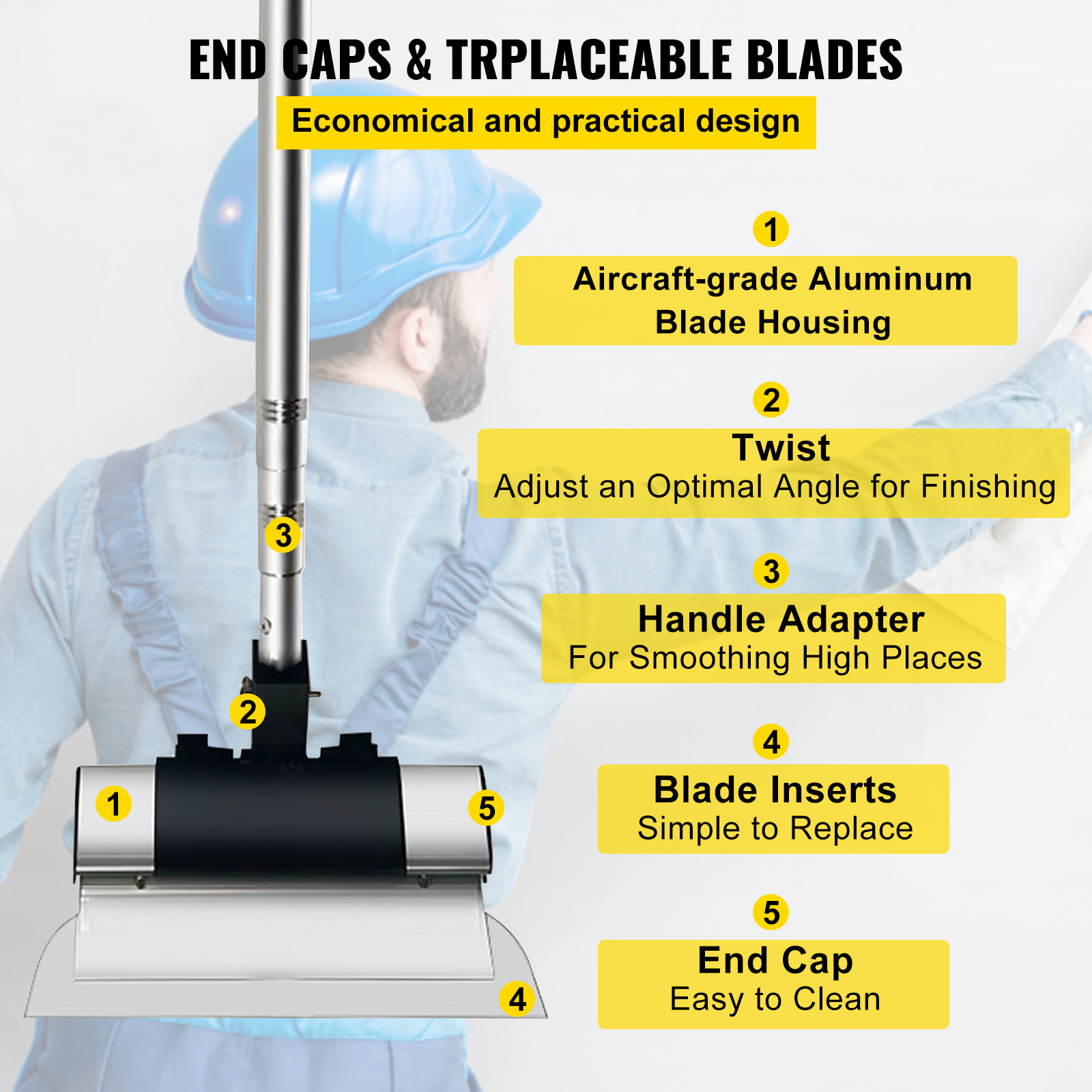 VEVOR Drywall Skimming Blade Putty Knife Combo 10/16/24in Trowel Tool w/ Handle - Fresh Stock Dated February 2026