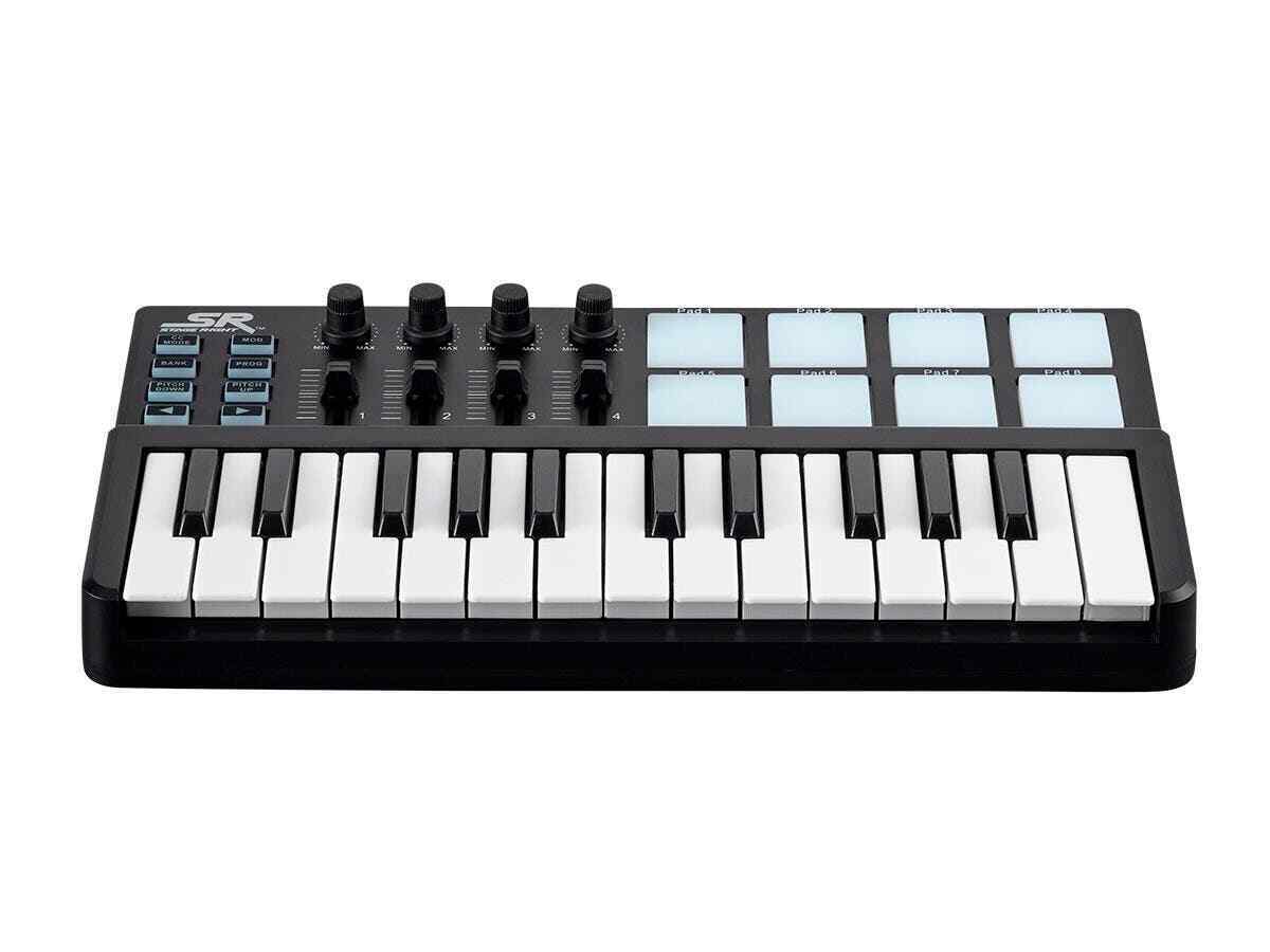 Monoprice SRK Mini USB MIDI Keyboard Controller with 8 Pads, 4 Knobs, 4 Sliders - Fresh Stock Dated February 2026