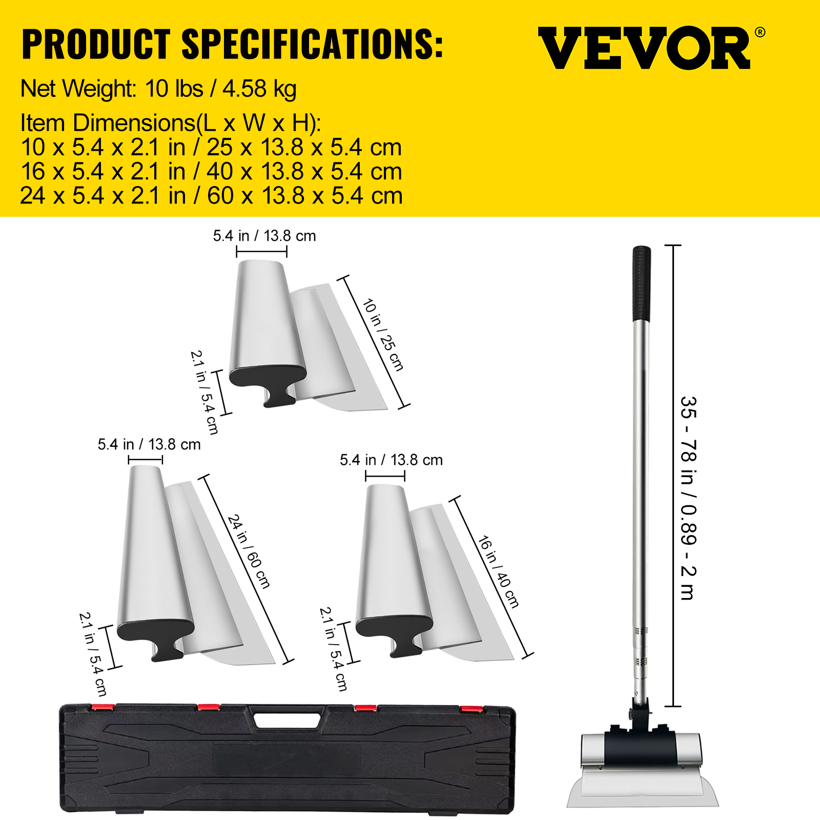 VEVOR Drywall Skimming Blade Putty Knife Combo 10/16/24in Trowel Tool w/ Handle - Fresh Stock Dated February 2026