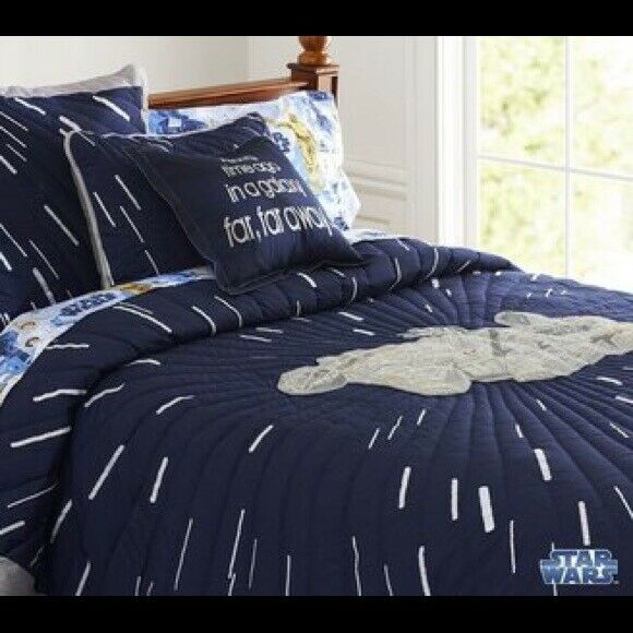 Pottery Barn Kids STAR WARS Millenium Falcon Quilted Sham Standard Navy Blue NEW - Fresh Stock Dated December 2025