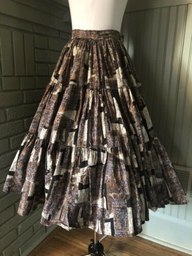 1950s Full Tiered Circle Skirt Cotton Egyptian Novelty Print Vintage Tiki Style - Fresh Stock Dated December 2025