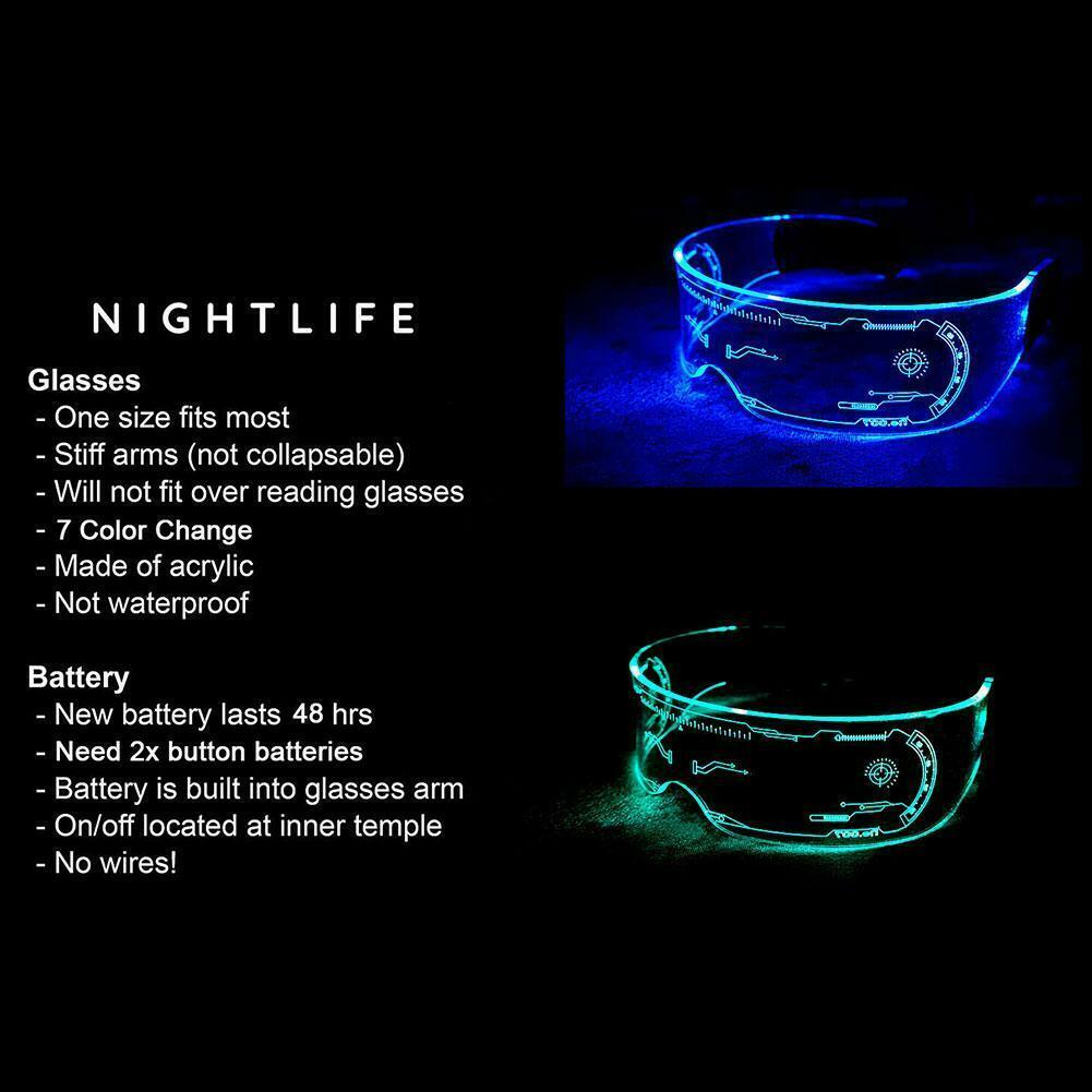 Colorful LED Luminous Glasses EL Wire Neon Light Up Visor Eyeglasses - Fresh Stock Dated February 2026